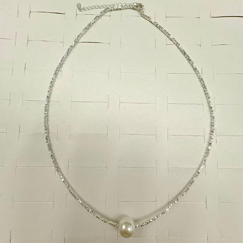 S925 silver 1.5-square-meter broken silver bracelet, pearl necklace, women's light luxury, simple and niche design sense broken silver ankle chain details Picture