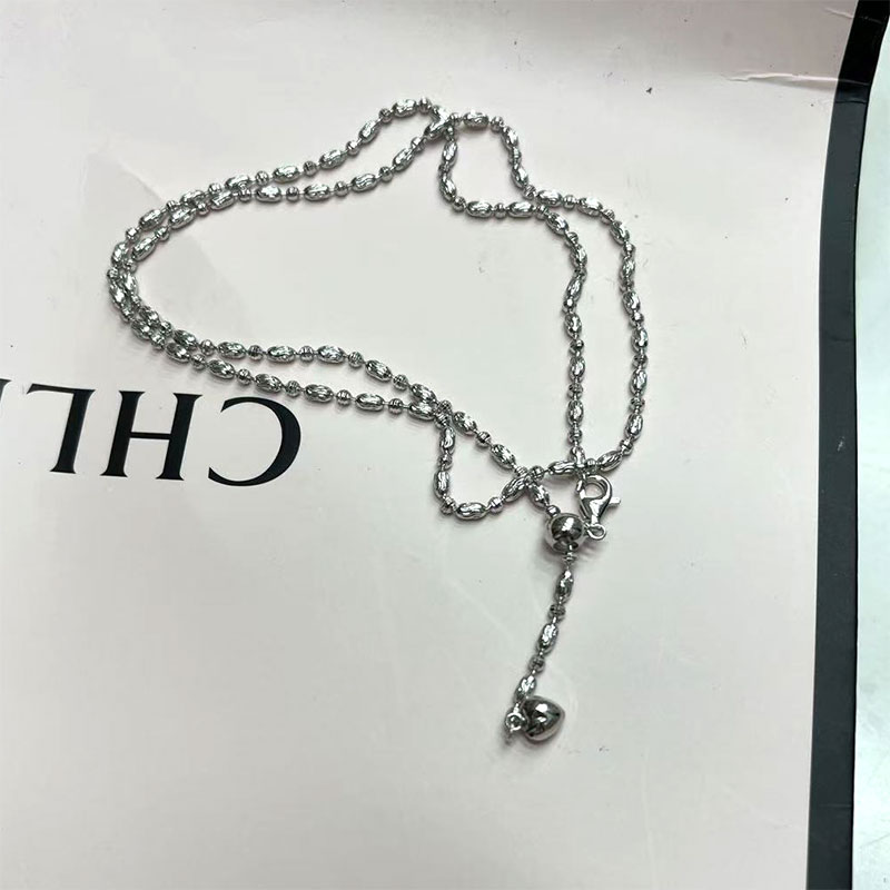 S925 sterling silver necklace, fine chain, double flash beads, sweater chain, women's niche design, high-end silver chain, long round bead chain
