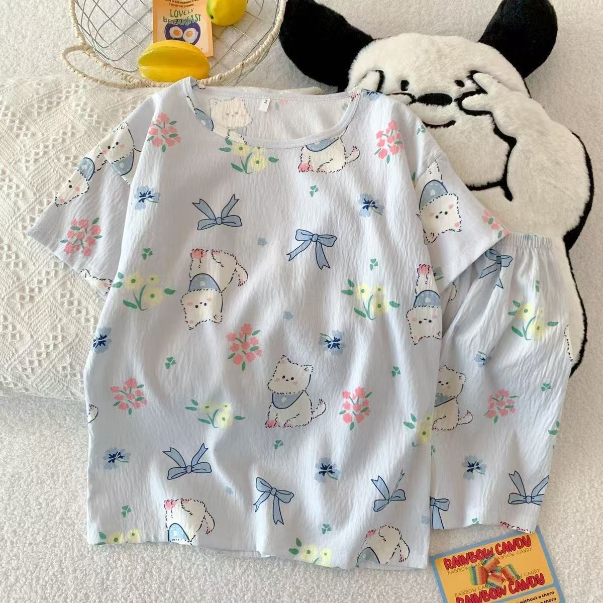 【七月新款】皱布夏季睡衣舒适透气双短套装居家服欧美热卖女装批发外贸跨境KR-9详情4