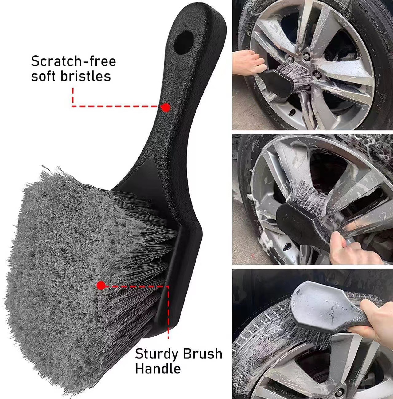 Weihaisheng 2170 car wash tool, tire brush, carpet brush, car cleaning and beauty tool, long handle, short handle, car beauty, multi-functional gray short handle, car wheel hub brush, cleaning short handle brush, Weihaisheng Application Scenario