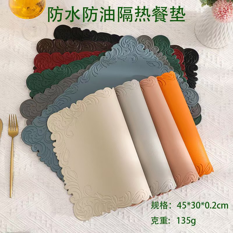 现货浮雕压花皮革餐垫 复古宫廷pvc餐垫隔热防水杯垫桌垫西餐杯垫桌垫