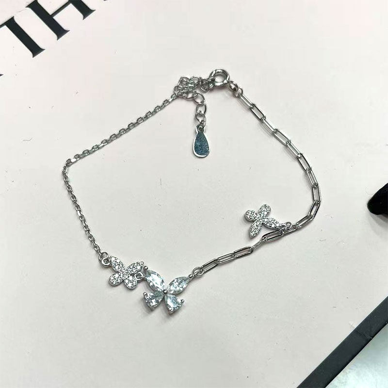 s925 silver-plated platinum butterfly bracelet and anklet, versatile beach anklet, niche trendy accessory, fashionable foot accessory