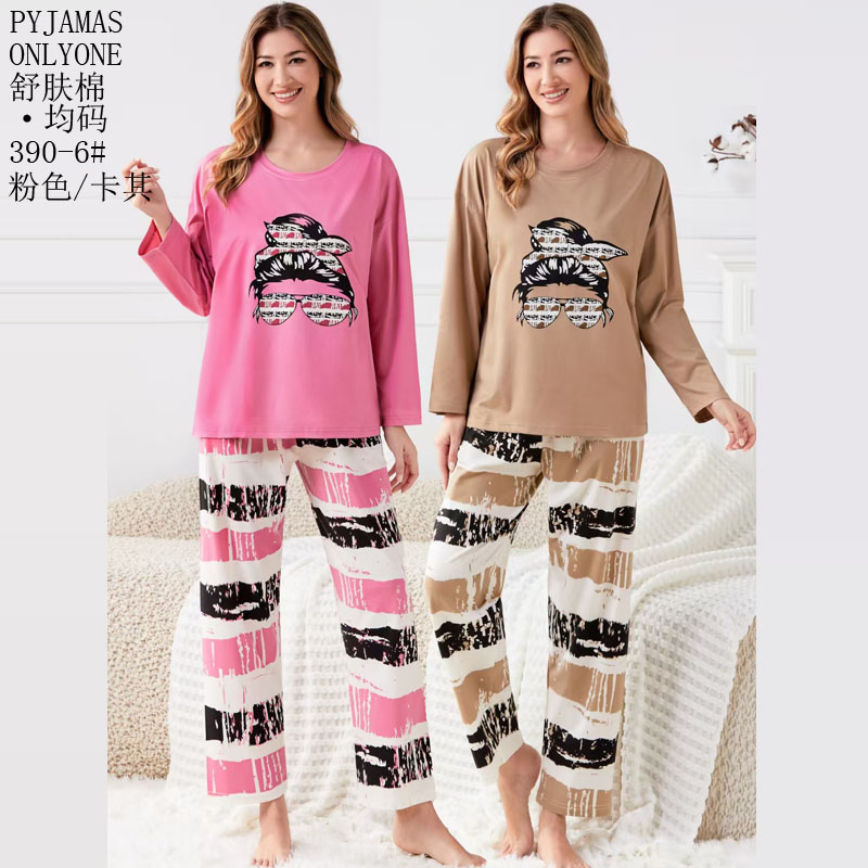 Women's home wear and pajamas for export, cotton-like comfort, PYJAMAS, spring and autumn styles, women's long-sleeved shirts and long pants sets, double long pullovers, winter pajamas for export, wholesale to Europe, America and the Middle East Specification image