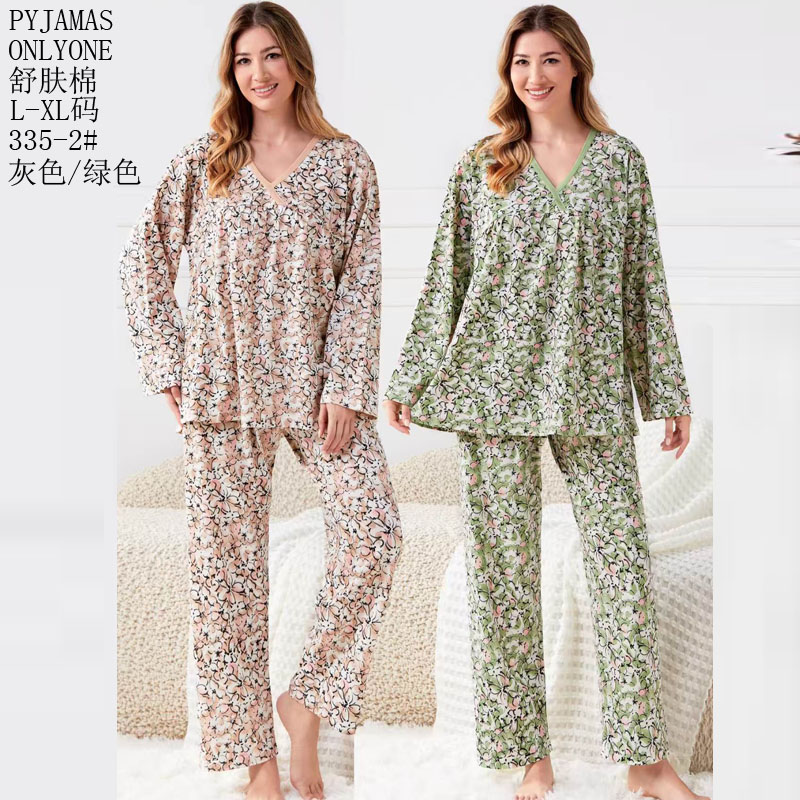Women's home wear and pajamas for export, cotton-like comfort, PYJAMAS, spring and autumn styles, women's long-sleeved and long-pants sets, double long pullovers, home wear and winter pajamas for export, wholesale to Europe, America and the Middle East details Picture