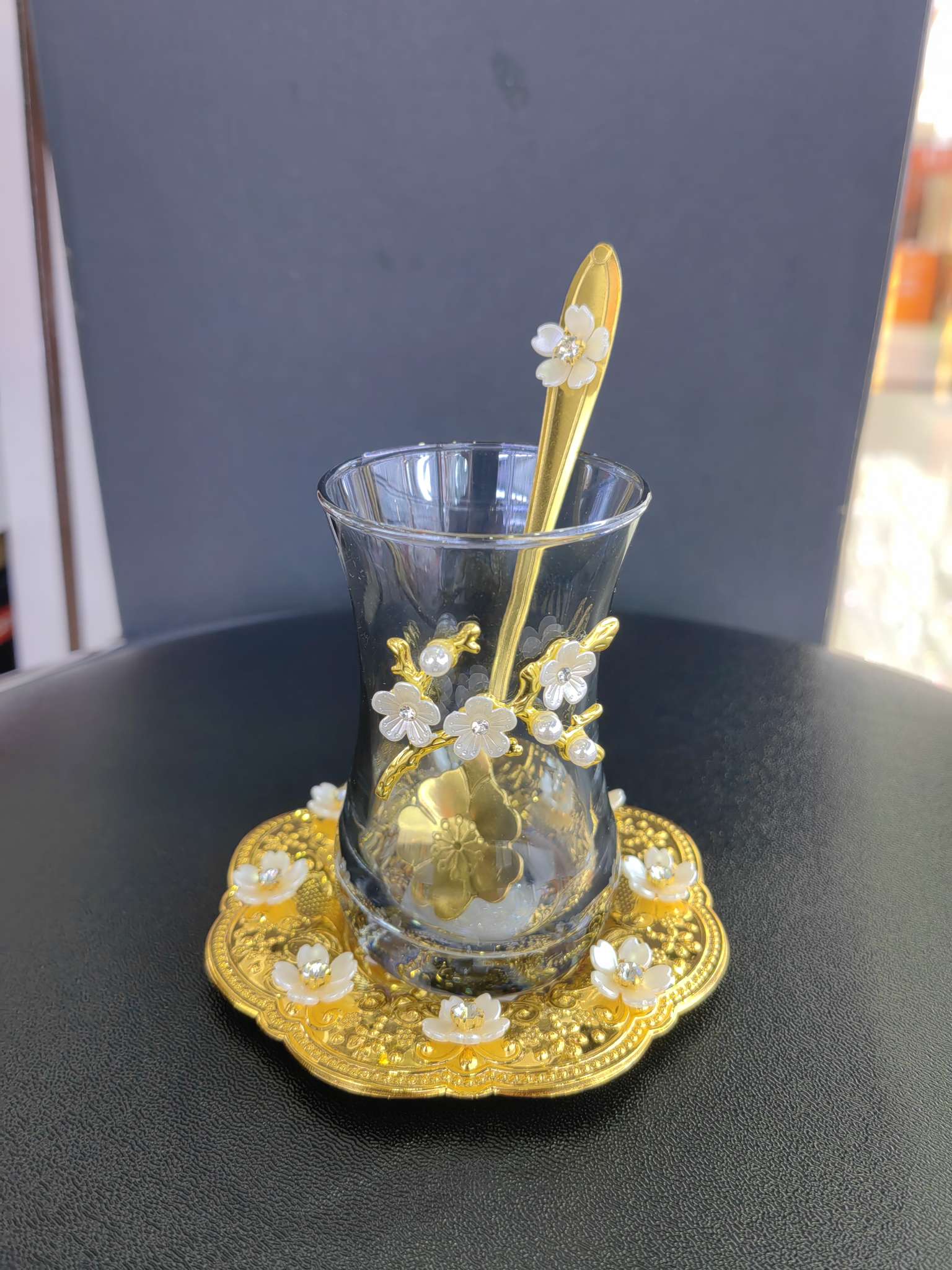 新款土耳其红茶杯 轻奢玻璃杯高档咖啡杯 家用杯碟 杯碟套装珐琅工艺咖啡杯 设计感玻璃杯 精美礼盒 茶具套装详情图5