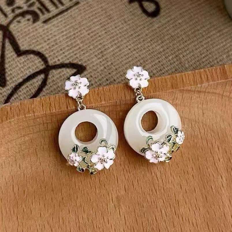 National Style Flower S925 Silver Needle Chinese Cheongsam Peace Pendant earrings