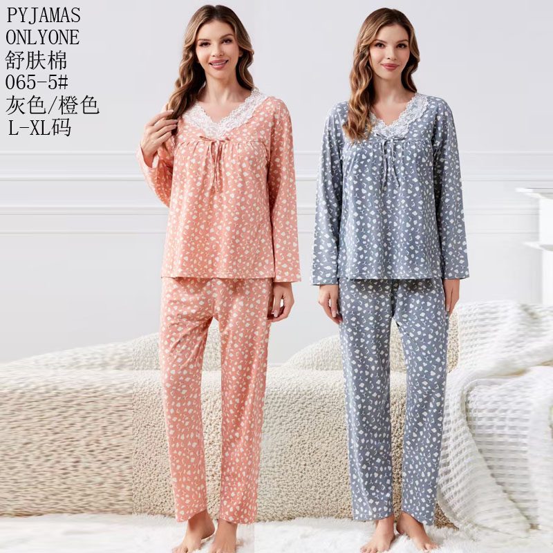 Women's home wear and pajamas for export, cotton-like comfort PYJAMAS spring and autumn style, women's long-sleeved and long-pants sets, double length, export home wear and winter pajamas for wholesale to Europe, America and the Middle East Item Picture