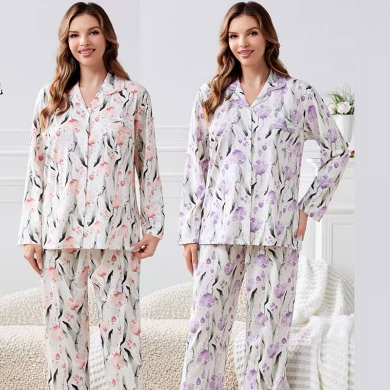 Women's home wear and pajamas for export, cotton-like comfort, PYJAMAS, spring and autumn, women's cardigans, long-sleeved shirts, long pants sets, double long pullovers, home wear and winter pajamas for export, wholesale to Europe, America and the Middle East Item Picture