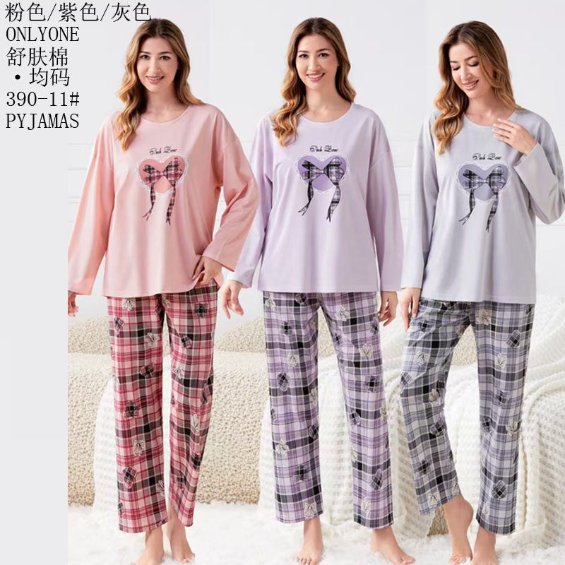 Women's home wear and pajamas for export, cotton-like comfort, PYJAMAS, spring and autumn styles, women's long-sleeved shirts and long pants sets, double long pullovers, winter pajamas for export, wholesale to Europe, America and the Middle East Item Picture