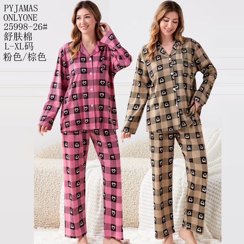 女士家居服睡衣外销仿棉舒适PYJAMAS春秋款女款开衫长袖长裤反领套装双长套头外贸家居服冬季睡衣销售欧美中东批发详情6