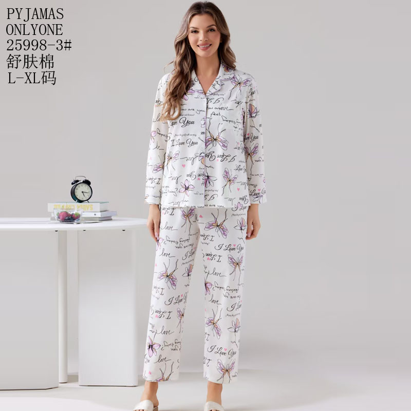 女士家居服睡衣外销仿棉舒适PYJAMAS春秋款女款开衫长袖长裤反领套装双长套头外贸家居服冬季睡衣销售欧美中东批发详情10