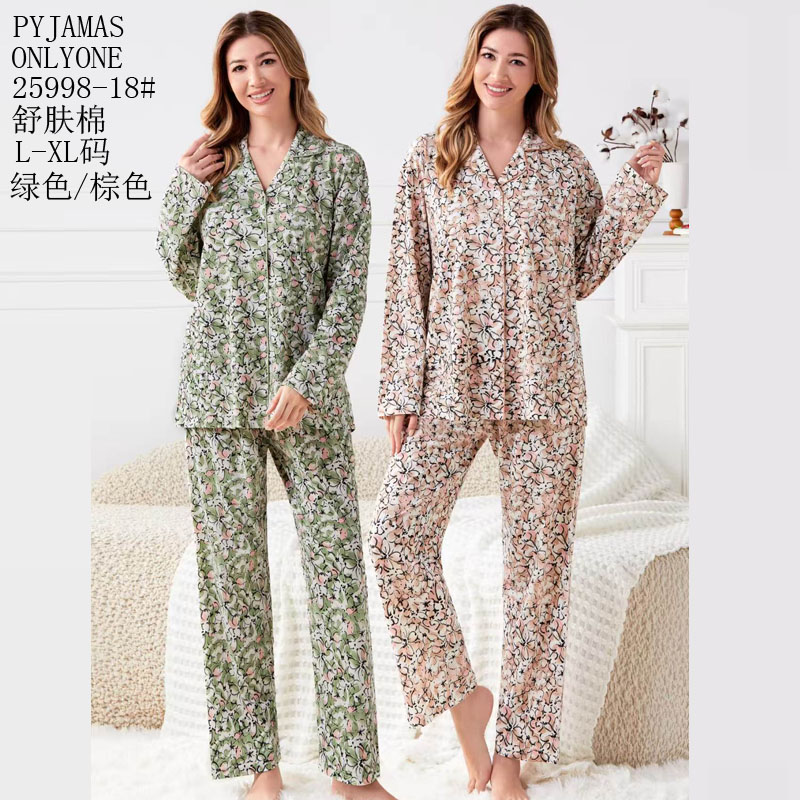 女士家居服睡衣外销仿棉舒适PYJAMAS春秋款女款开衫长袖长裤反领套装双长套头外贸家居服冬季睡衣销售欧美中东批发详情25