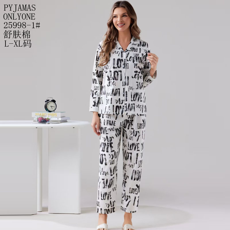 女士家居服睡衣外销仿棉舒适PYJAMAS春秋款女款开衫长袖长裤反领套装双长套头外贸家居服冬季睡衣销售欧美中东批发详情8