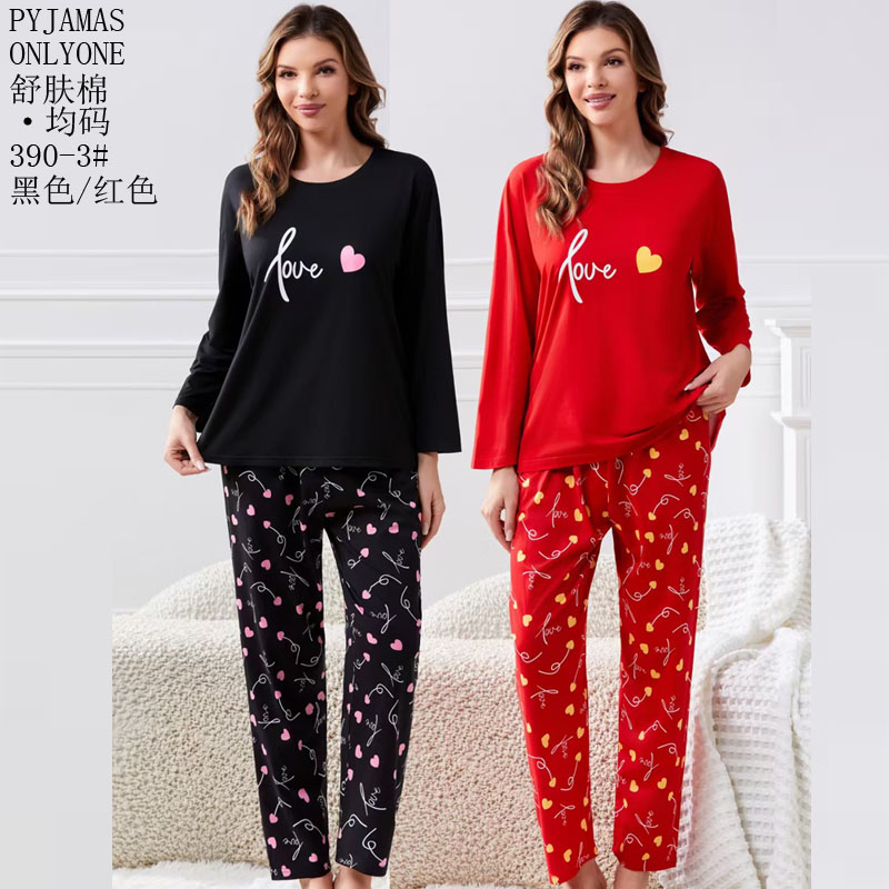 Women's home wear and pajamas for export, cotton-like comfort, PYJAMAS, spring and autumn styles, women's long-sleeved shirts and long pants sets, double long pullovers, winter pajamas for export, wholesale to Europe, America and the Middle East details Picture