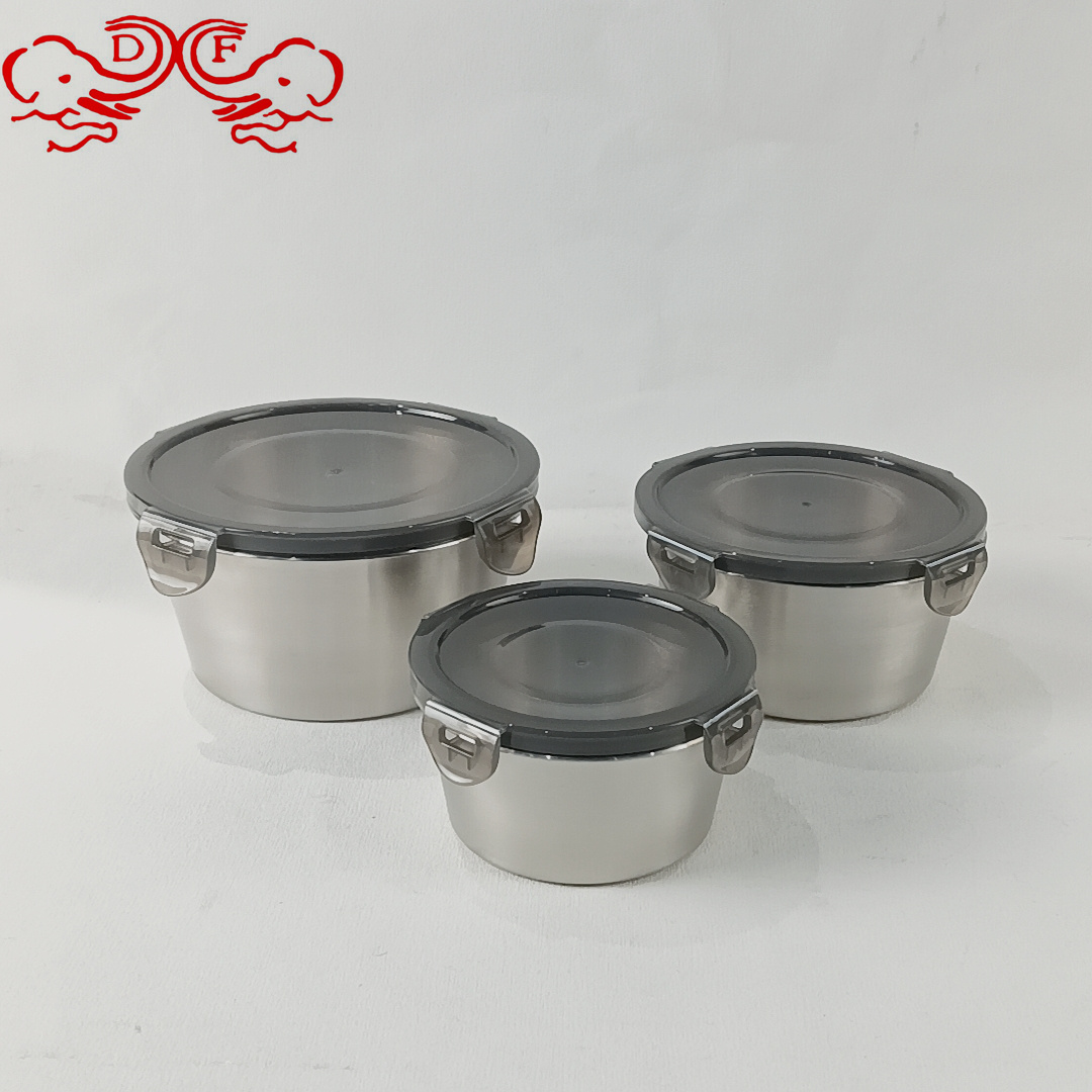 DF68254 fresh-keeping box set, stainless steel sealed round lunch box, microwave oven large capacity storage box, lunch box DF TRADING HOUSE Specification image
