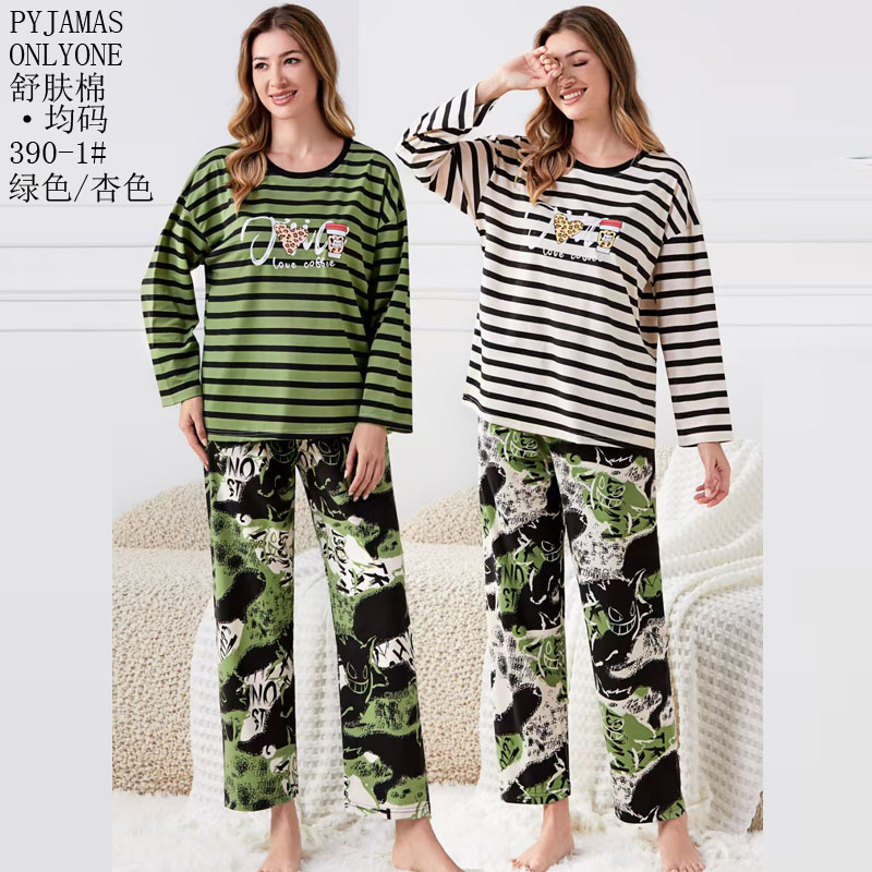 Women's home wear and pajamas for export, cotton-like comfort, PYJAMAS, spring and autumn styles, women's long-sleeved shirts and long pants sets, double long pullovers, winter pajamas for export, wholesale to Europe, America and the Middle East
