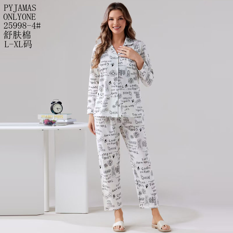 女士家居服睡衣外销仿棉舒适PYJAMAS春秋款女款开衫长袖长裤反领套装双长套头外贸家居服冬季睡衣销售欧美中东批发详情11