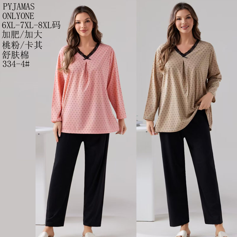 Women's home wear and pajamas for export, cotton-like comfort PYJAMAS spring and autumn style, women's long-sleeved and long-pants sets, double long and plump, export home wear and winter pajamas for wholesale to Europe, America and the Middle East Application Scenario