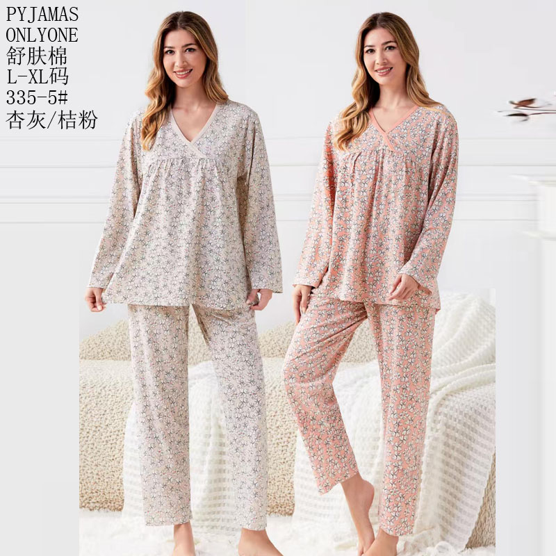 Women's home wear and pajamas for export, cotton-like comfort, PYJAMAS, spring and autumn styles, women's long-sleeved and long-pants sets, double long pullovers, home wear and winter pajamas for export, wholesale to Europe, America and the Middle East Item Picture