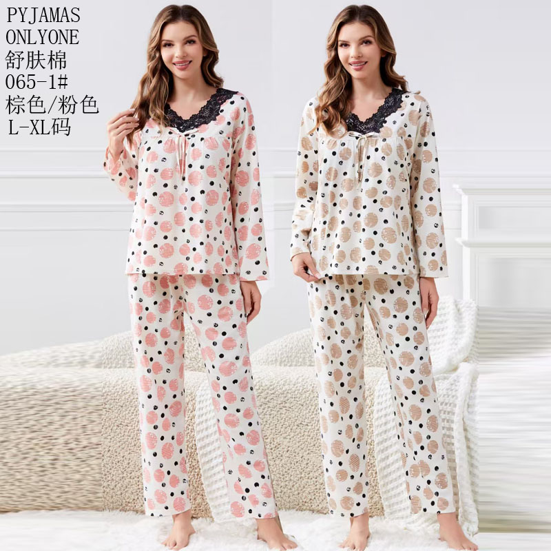 Women's home wear and pajamas for export, cotton-like comfort PYJAMAS spring and autumn style, women's long-sleeved and long-pants sets, double length, export home wear and winter pajamas for wholesale to Europe, America and the Middle East