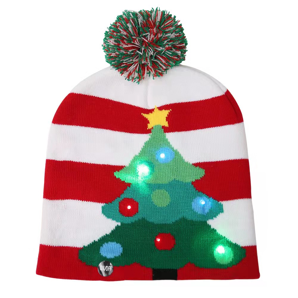 New cross-border knitted hats, woolen hats, men's and women's luminous Christmas hats, jacquard pom-ball knitted hats, woolen hats