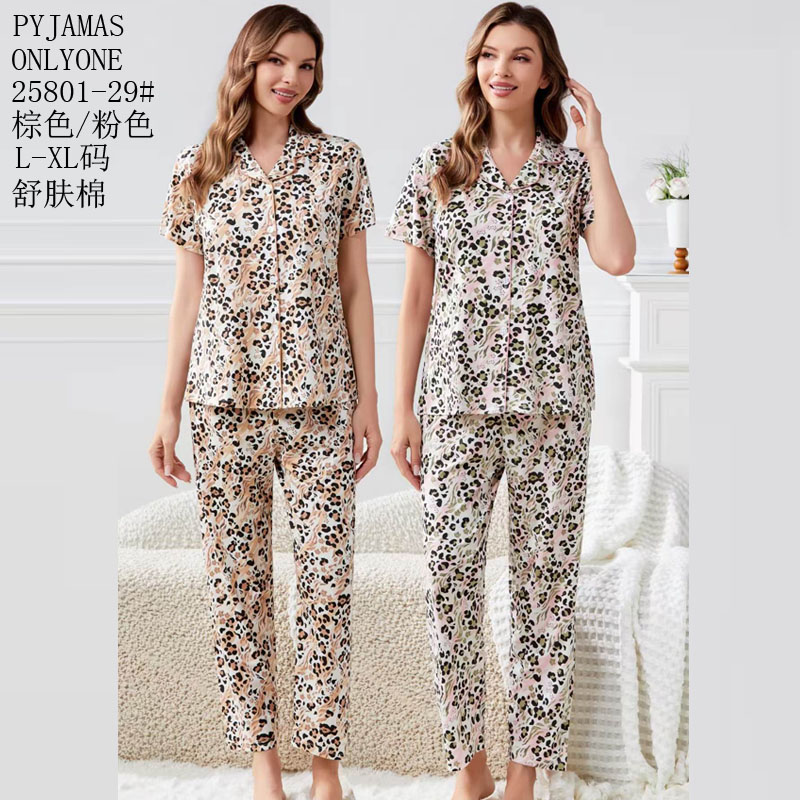 Women's home wear and pajamas for export, cotton-like comfort, PYJAMAS, spring and autumn styles, women's cardigans, short-sleeved shirts, long pants, reverse collar sets, short and long. Winter pajamas for export, wholesale to Europe, America and the Middle East Item Picture