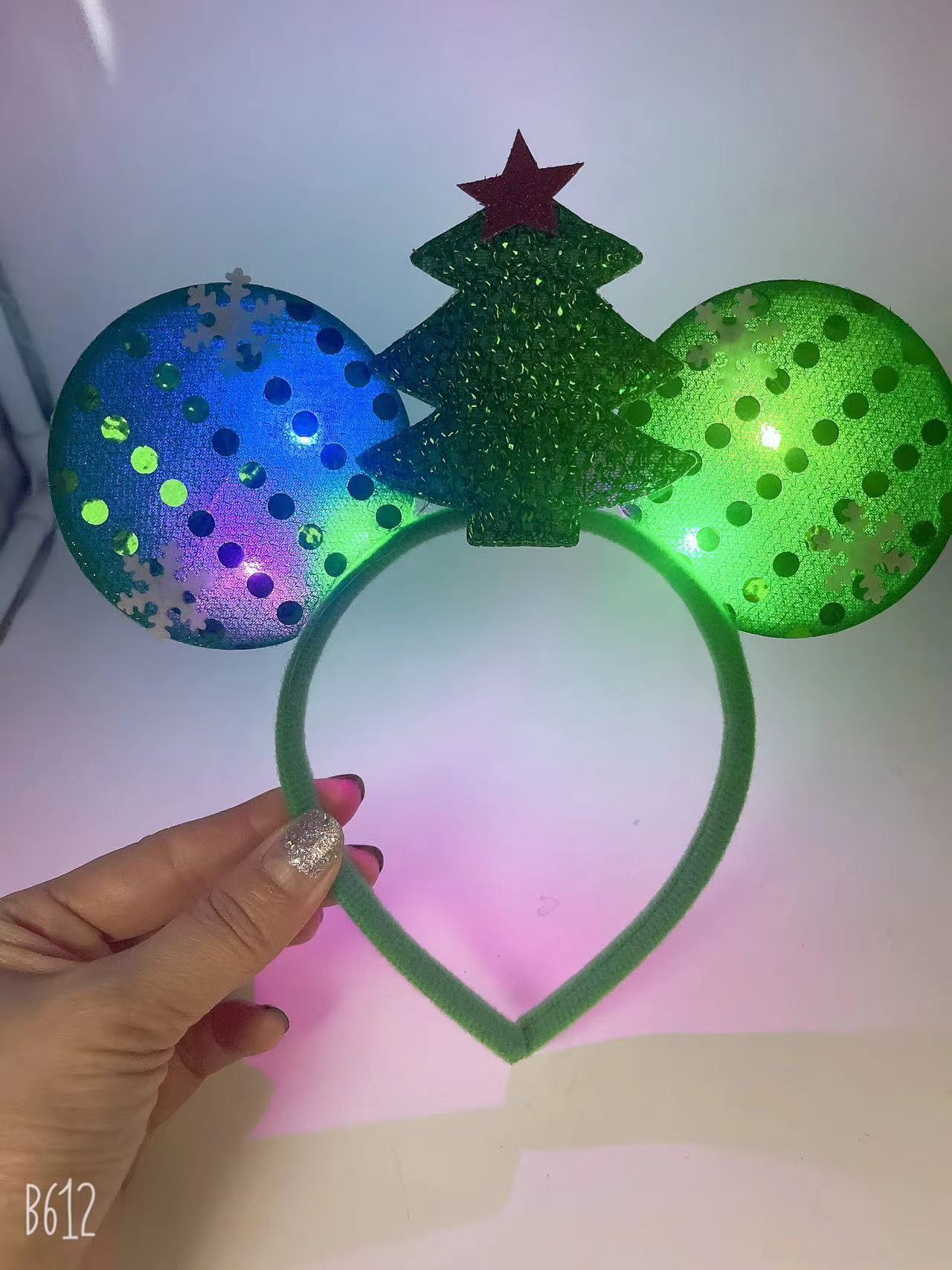 Christmas round ear bow Christmas tree luminous headband Specification image