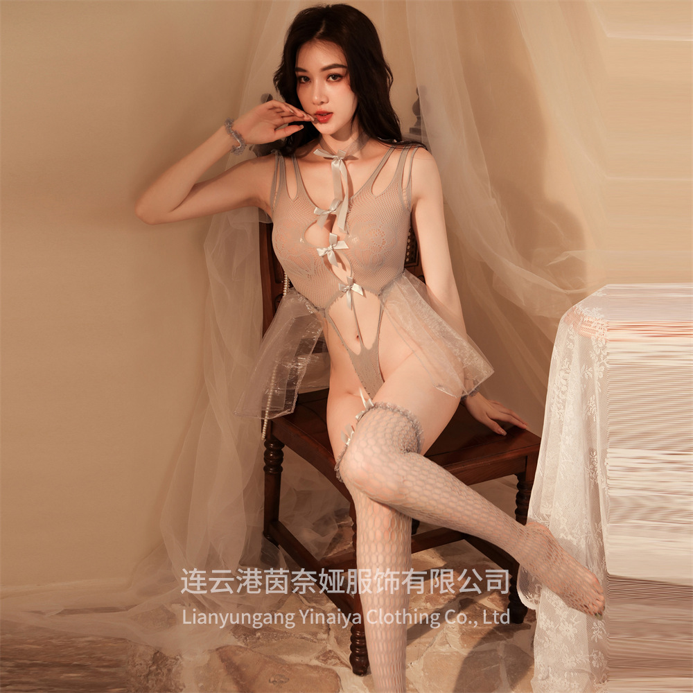 情趣内衣高贵网衣睡裙镂空情趣紧身蕾丝开档诱惑性感套装