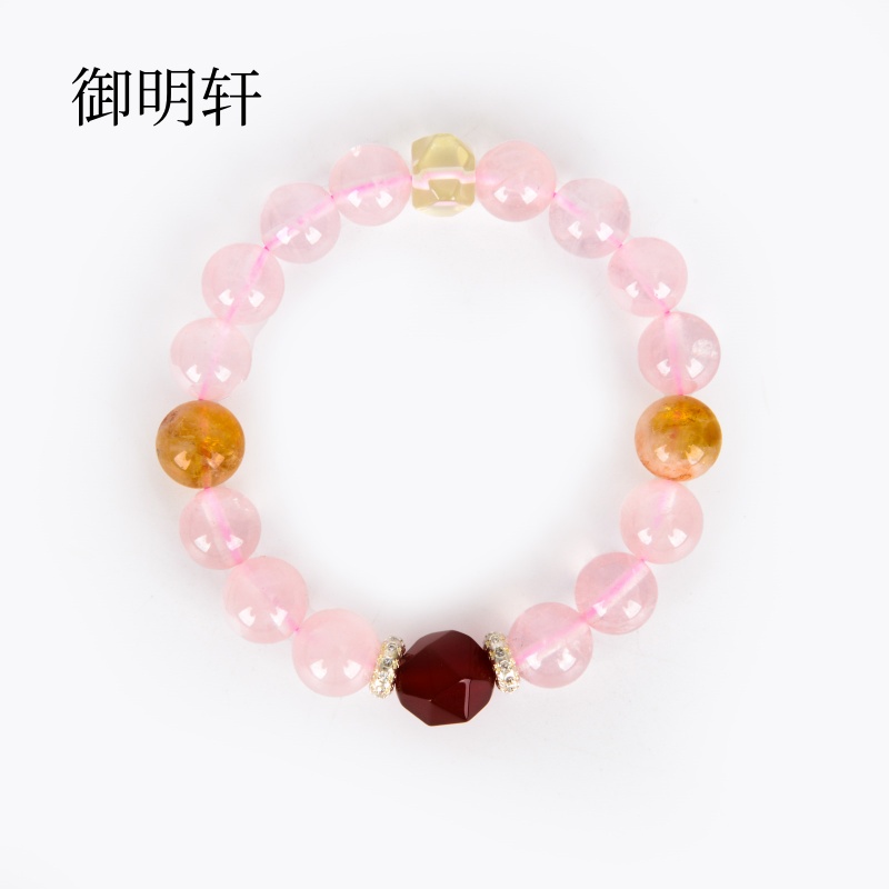 御明轩天然东海粉水晶红玛瑙串珠水晶手串手链女款