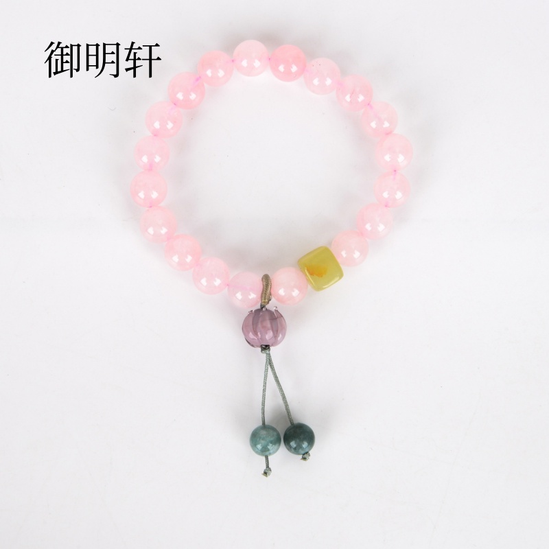 御明轩新中式时尚轻奢粉色串珠莲蓬手链高级感气质小众精致百搭双圈手串