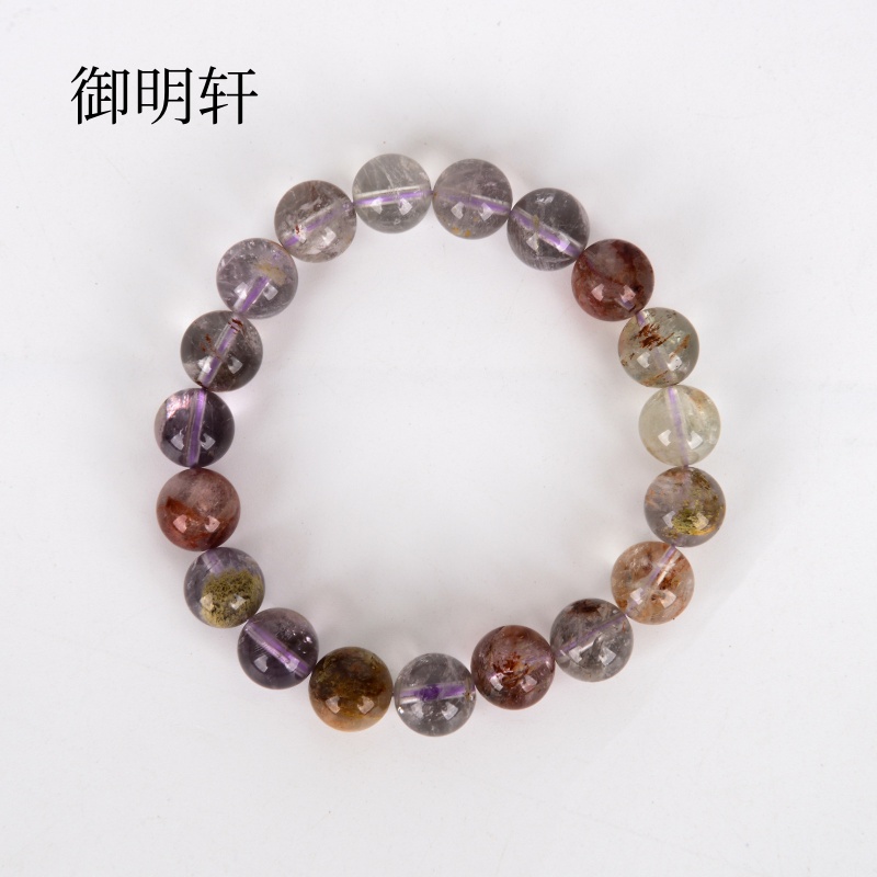 御明轩天然紫水晶原石手串女手链抛光虎眼石串珠手链彩色手链