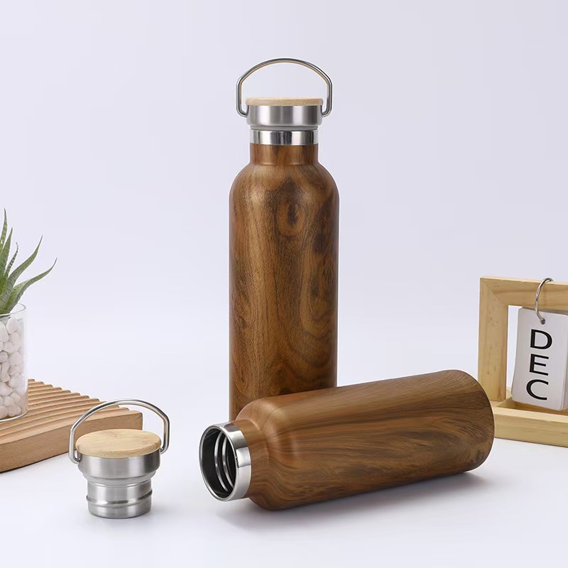 新款304不锈钢水转印木纹保温杯美式大口运动水壶双层真空户外用