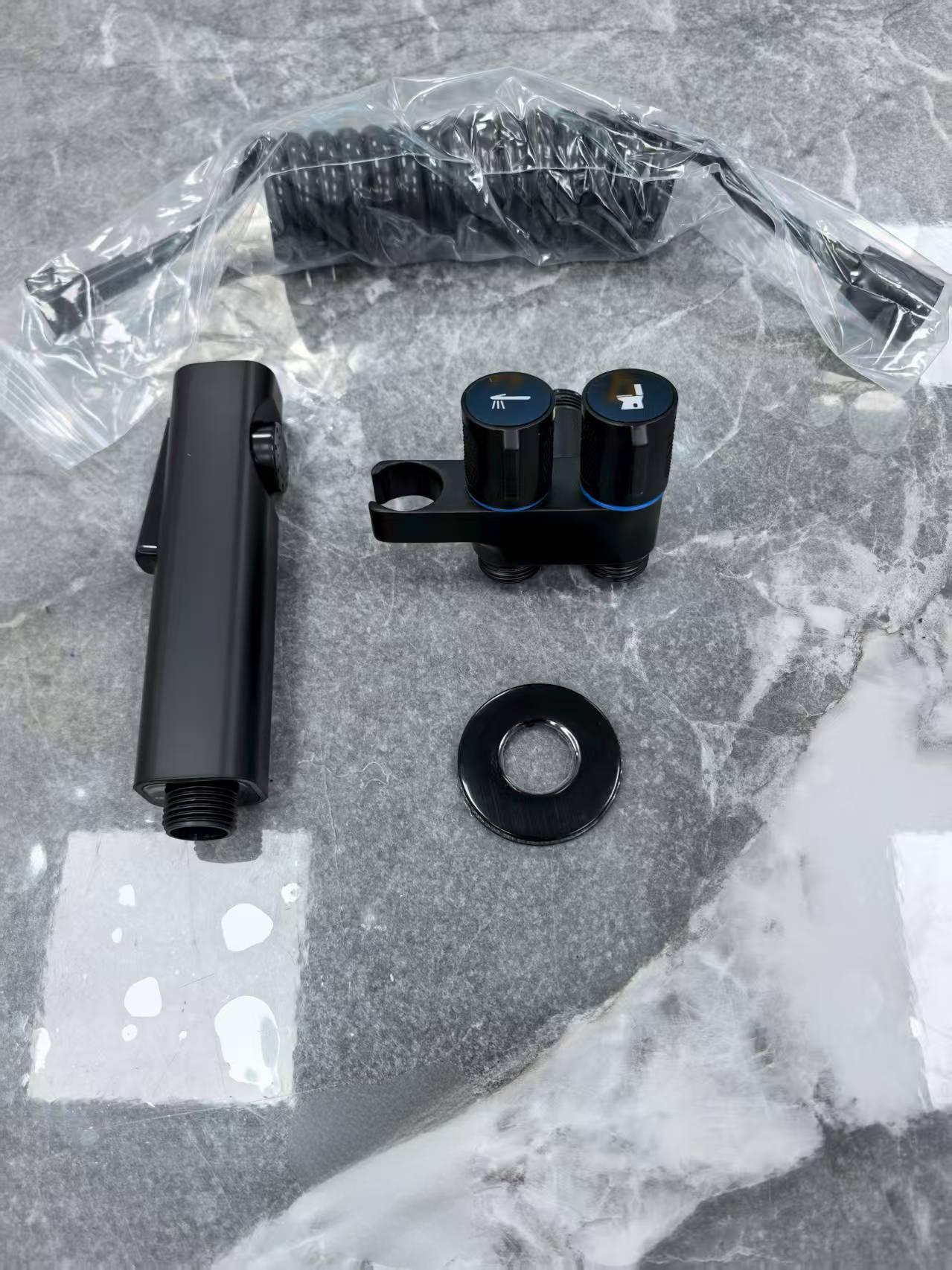 RAN brand, stainless steel toilet companion, valve + bidet + spring tube, black set full figure