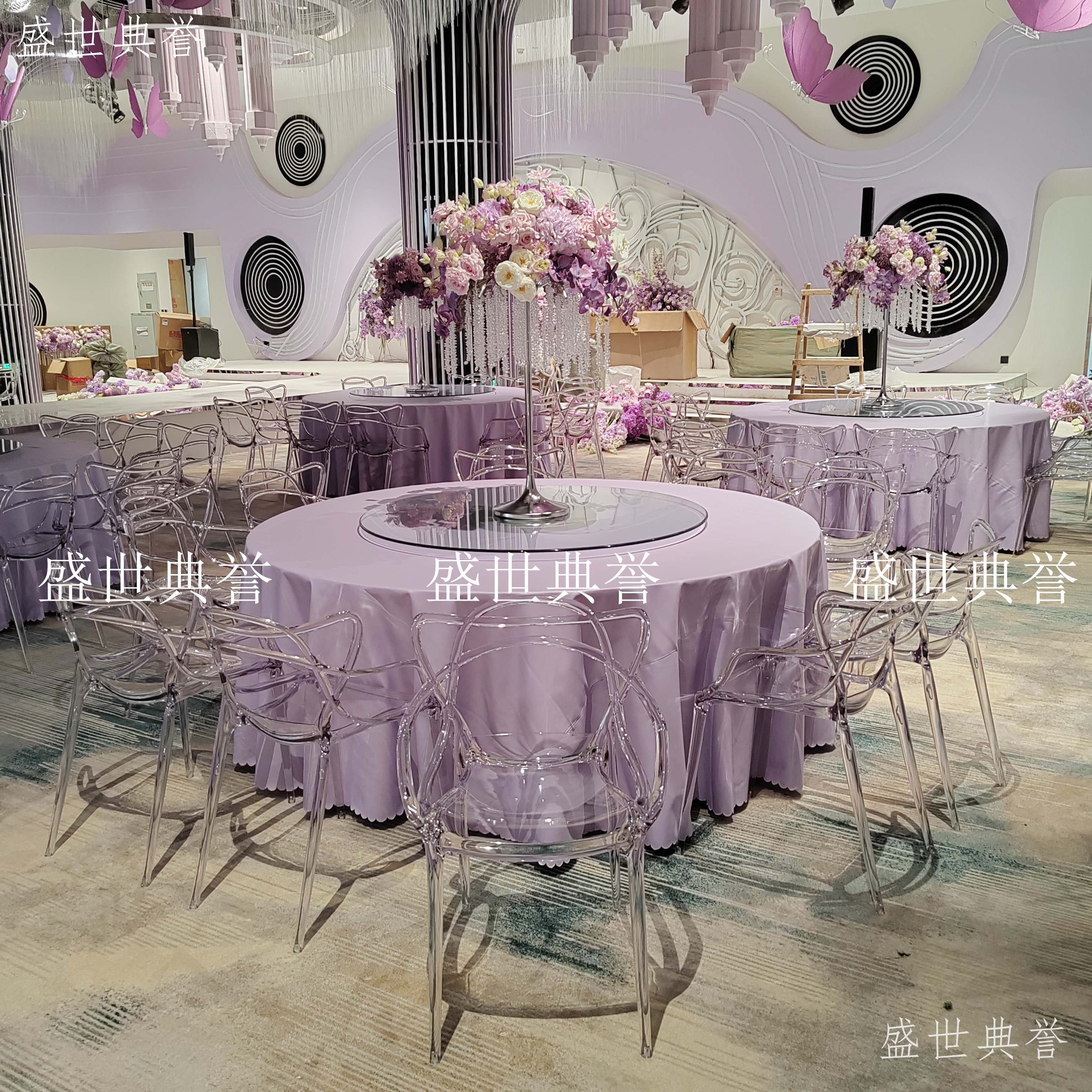 Shanghai hotel banquet tables and chairs, banquet center crystal cat-ear chairs, outdoor wedding new transparent acrylic chairs