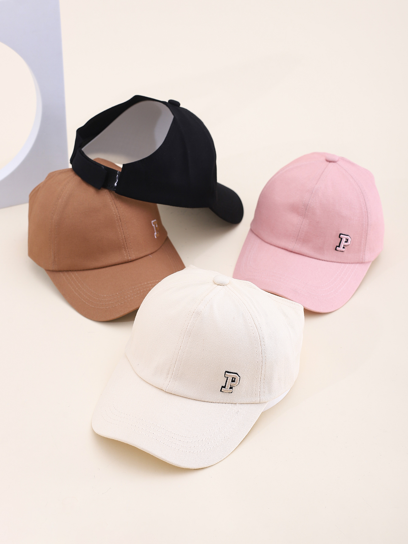 Spring and summer Korean-style embroidered letter P duck tongue baseball cap can be tied into a high ponytail, outdoor sun protection open-top sunshade hat, parent-child style, adult and children's caps, adjustable full figure