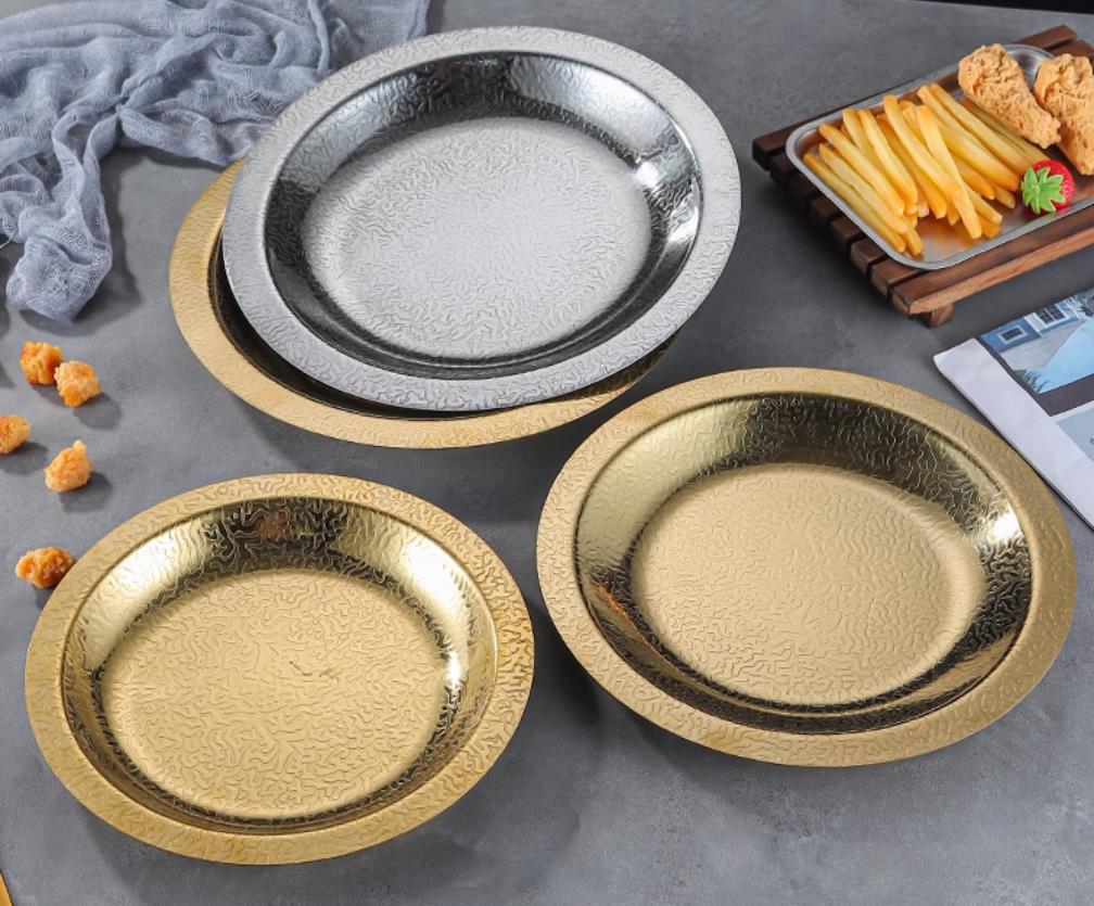  寿喜盘龙虾盘家用圆盘商用托盘酒店餐具不锈钢海鲜大咖盘韩式盘