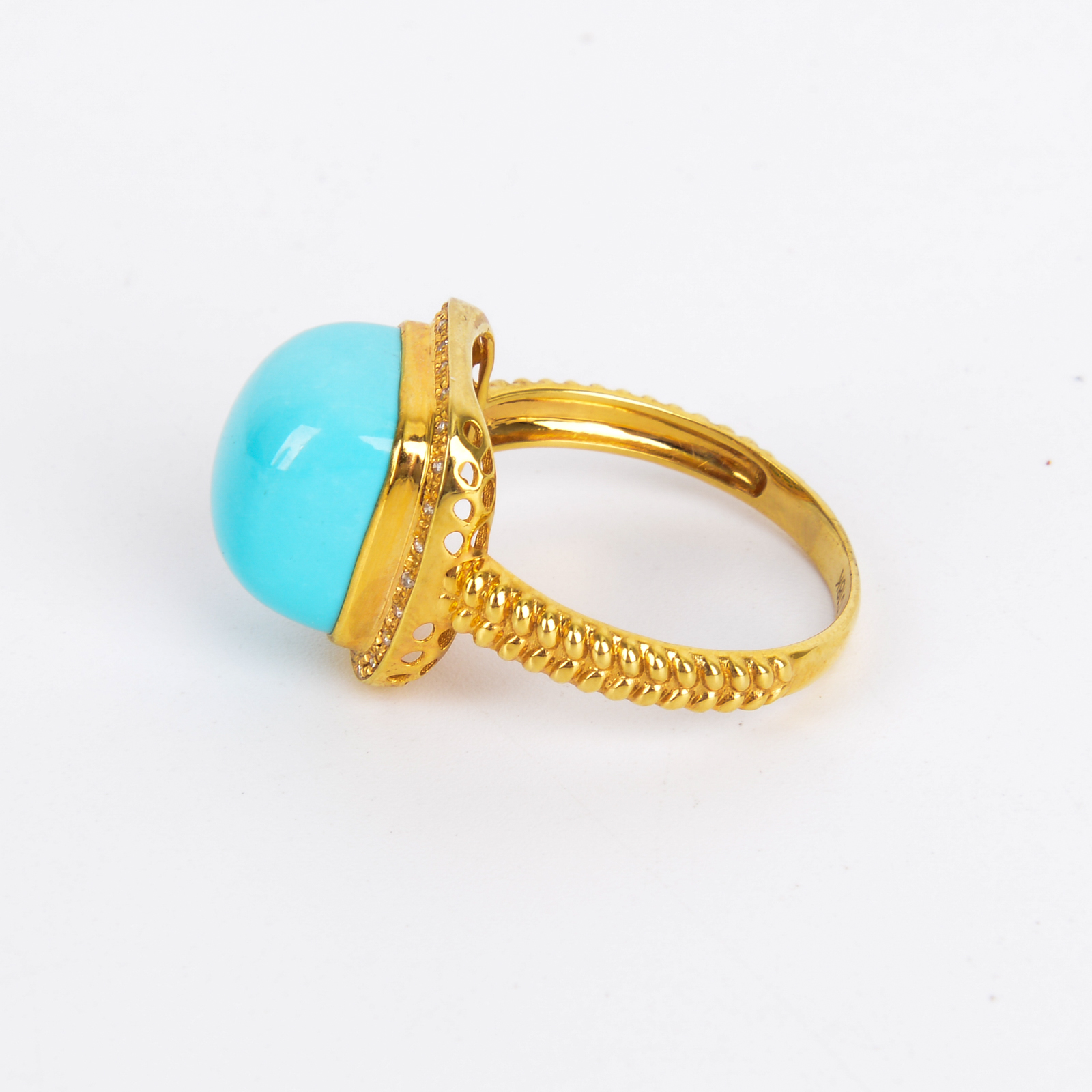 Natural turquoise square artistic ring, fresh and elegant blue, small gold ring setting, ladies' ring Specification image