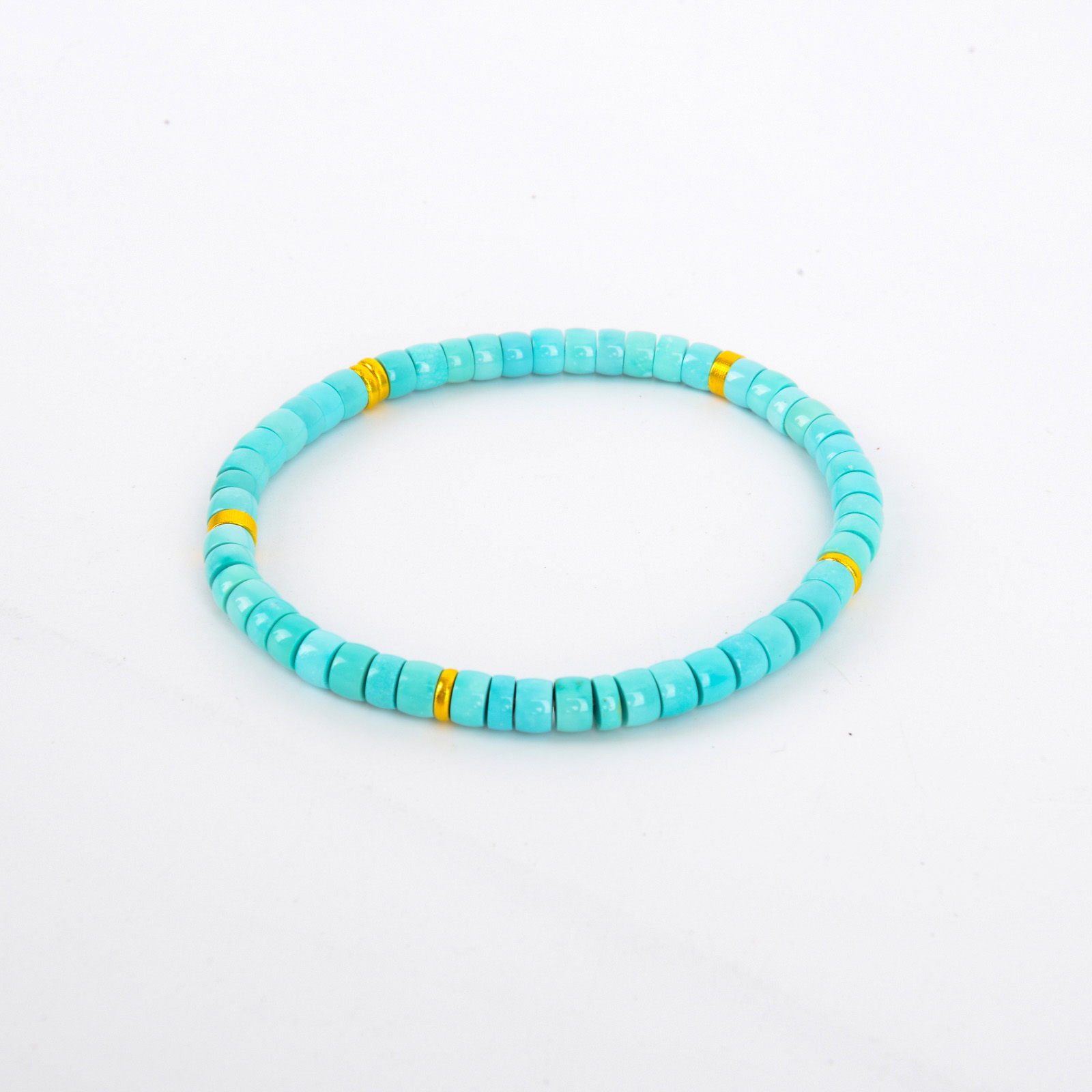 Tibetan-style Guiyuan natural turquoise bracelet, straight-cut tablets, instantly return to the original beads, the same style, stacked and worn details Picture