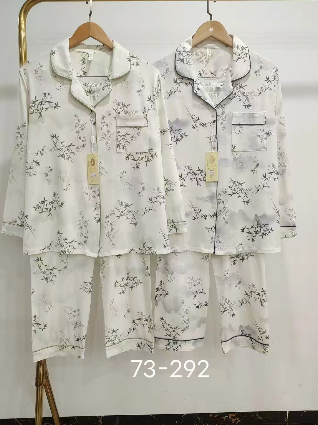 女士家居服睡衣外销仿棉舒适PYJAMAS春秋款女款开衫长袖长裤反领套装双长外贸家居服冬季睡衣销售欧美中东批发详情57