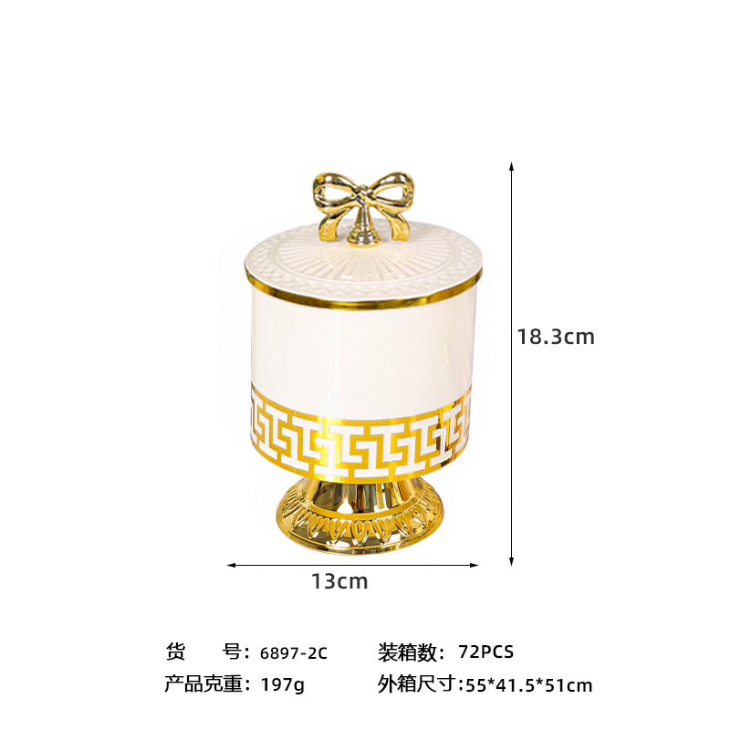 X10-6897-2C cross-border merchant white European retro high-footed gilded candy jar, seasoning jar, nut jar, light luxury European jar, storage jar Application Scenario