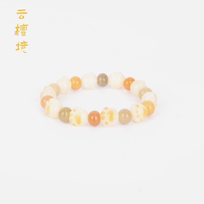 炭烧猫爪菩提手串女盘玩天然白玉菩提根小猫咪男手链学生多宝串珠