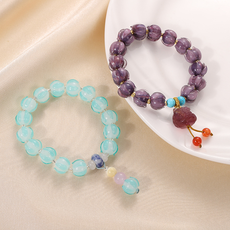 Mu Shan Purple Lion Dance, Glazed Lotus Bracelet, Multi-Treasure Buddhist Prayer Beads Bracelet, White Ice Prayer Beads, Cultural and Artistic Accessories Specification image