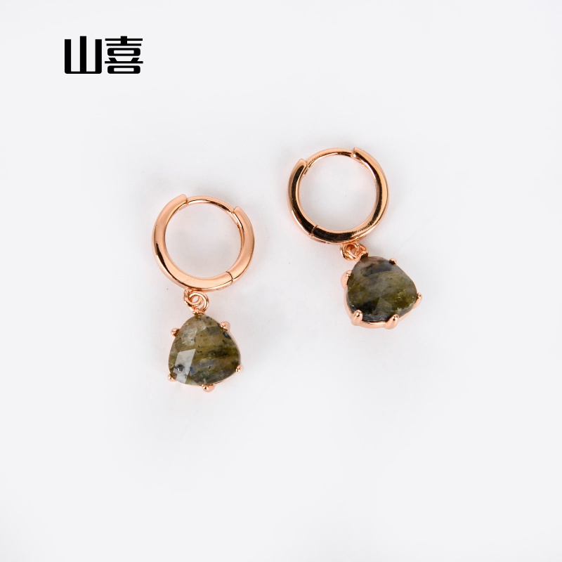 山喜韩版镶锆石椭圆形宝石耳环 镀金时尚新款