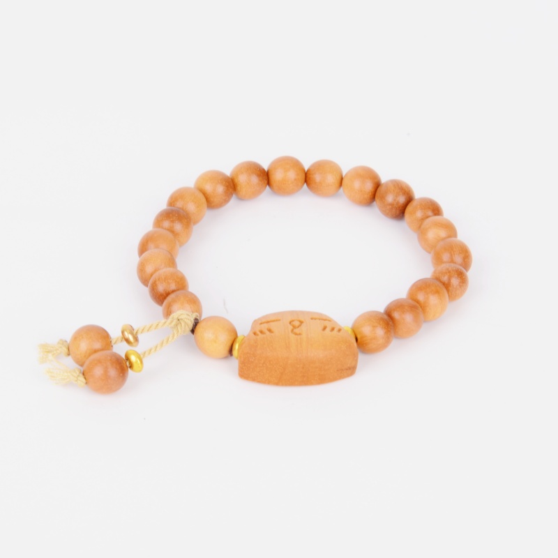 Sandalwood bracelet and string, cute and playful girl, bell fox cartoon, wooden beads, plate and accessory, prayer beads bracelet details Picture