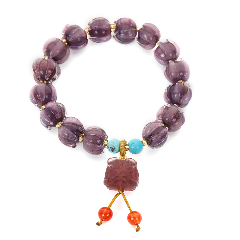 暮山紫醒狮琉璃莲花手串多宝佛珠手链白冰念珠文玩饰品