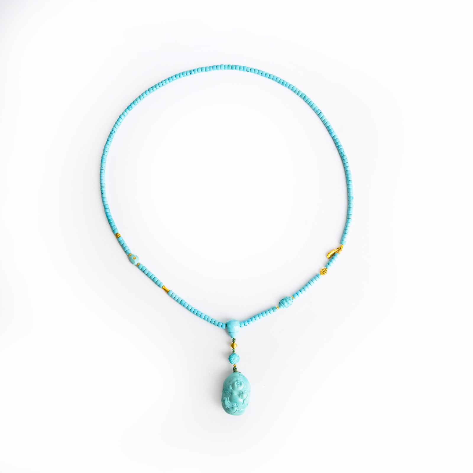 天然绿松石长款项链女串珠毛衣链万能扣可拆卸绿松吊坠多用挂绳