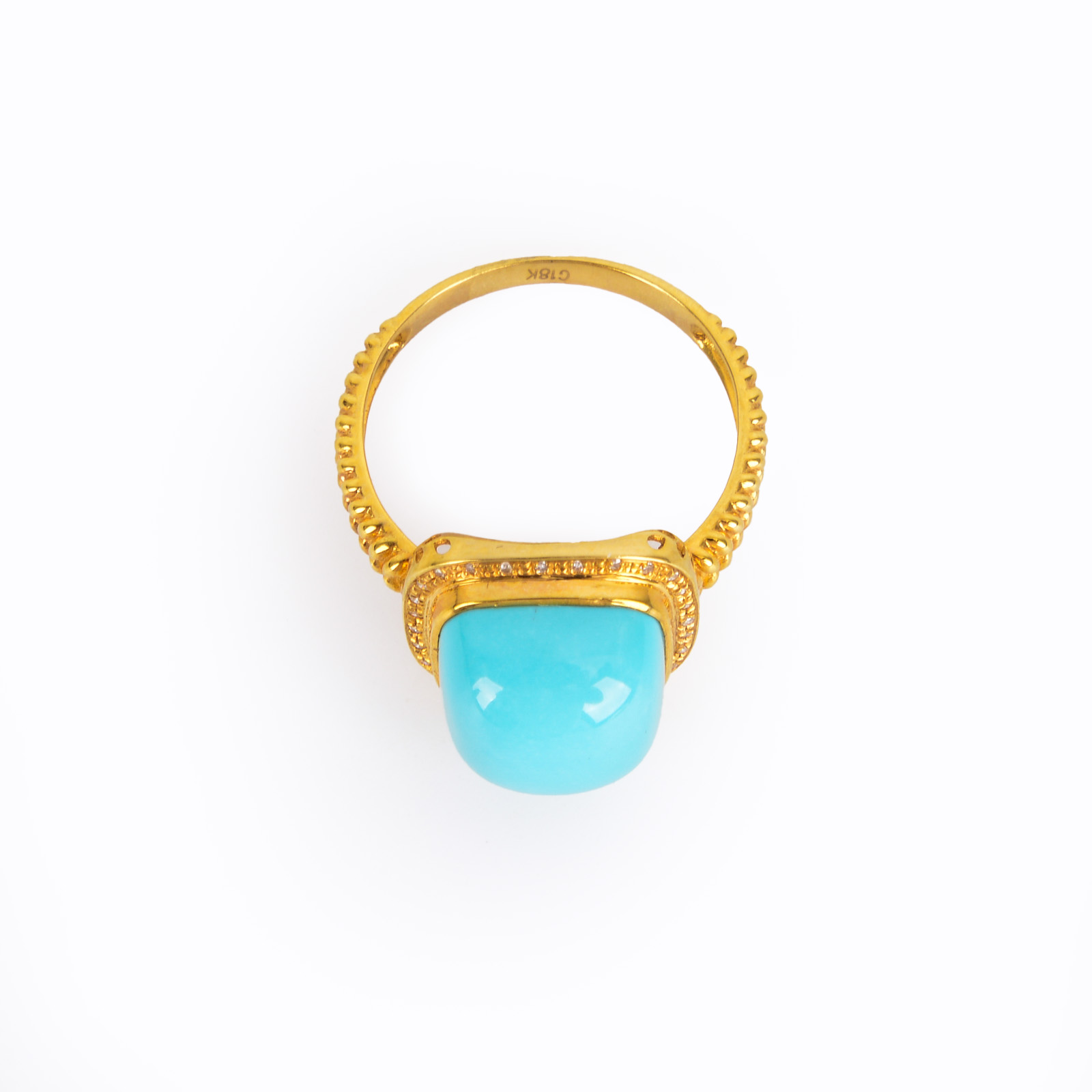 Natural turquoise square artistic ring, fresh and elegant blue, small gold ring setting, ladies' ring