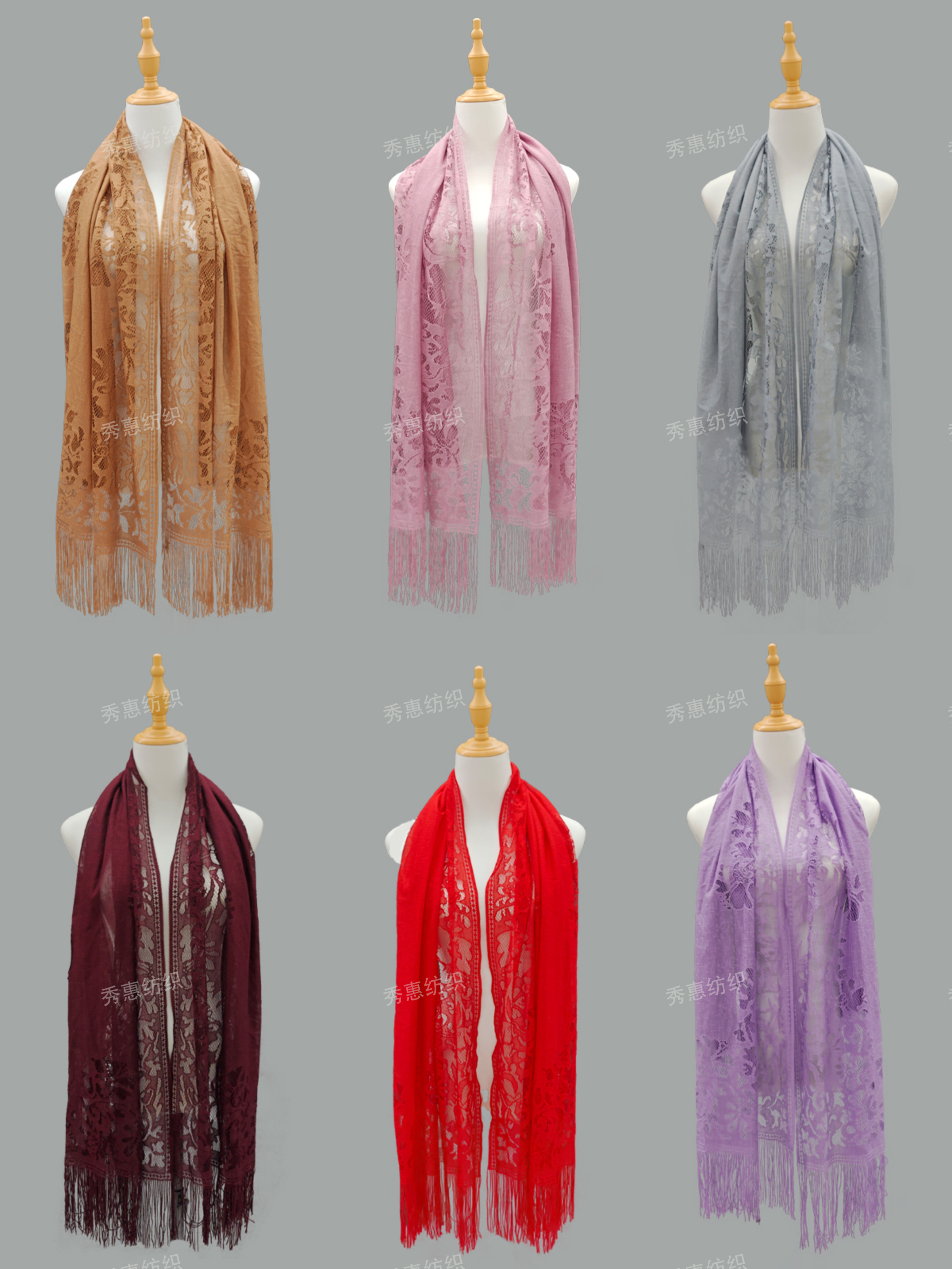 Women's lightweight, sun-protective lace tassel scarf, Muslim headscarf, long, versatile, fashionable, artistic and retro Chinese trend shawl, cheongsam, dinner party matching scarf, shawl in multiple colors in stock pic 2