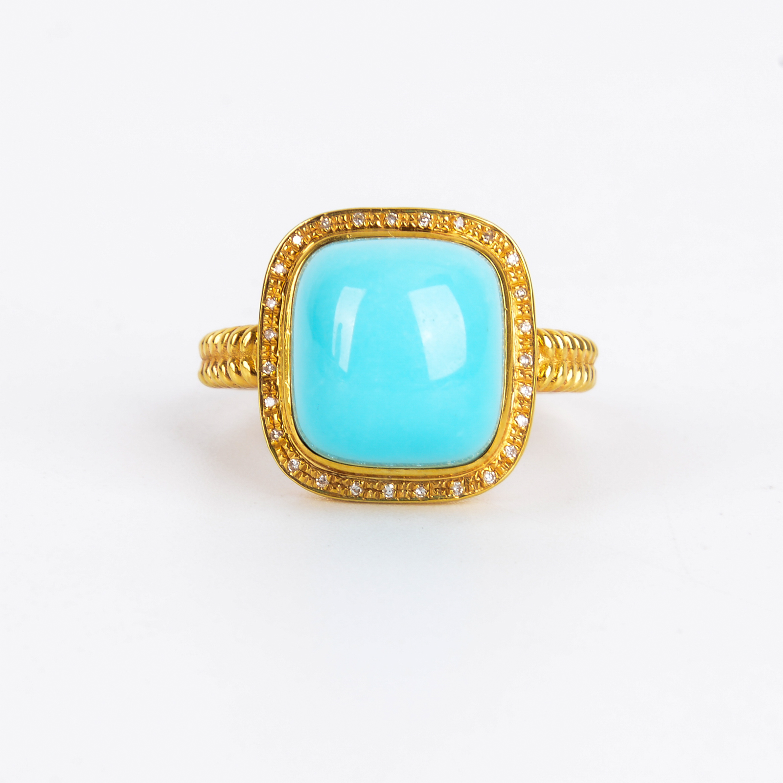 Natural turquoise square artistic ring, fresh and elegant blue, small gold ring setting, ladies' ring details Picture