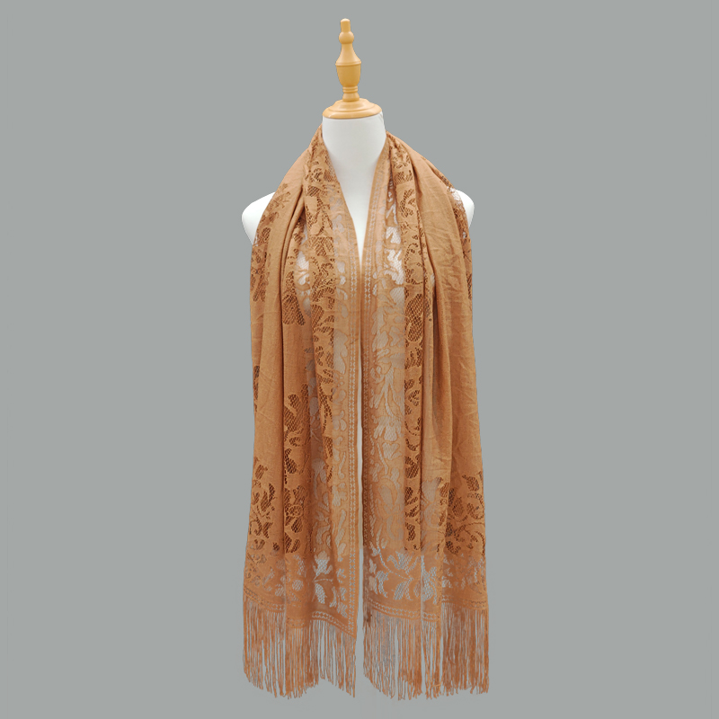 Women's lightweight, sun-protective lace tassel scarf, Muslim headscarf, long, versatile, fashionable, artistic and retro Chinese trend shawl, cheongsam, dinner party matching scarf, shawl in multiple colors in stock Specification image